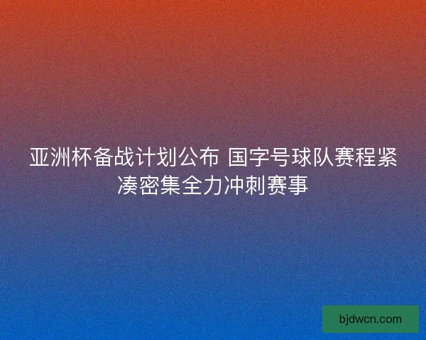 亚洲杯备战计划公布 国字号球队赛程紧凑密集全力冲刺赛事
