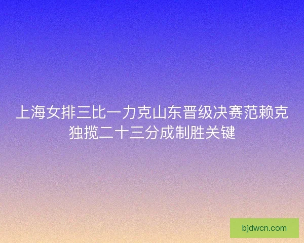 上海女排三比一力克山东晋级决赛范赖克独揽二十三分成制胜关键